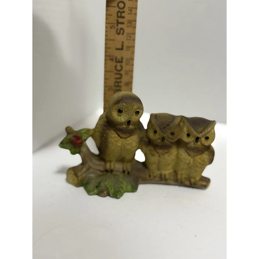Vintage Owl Family Figurine | Rustic Woodland Shelf Decor | Estate Find